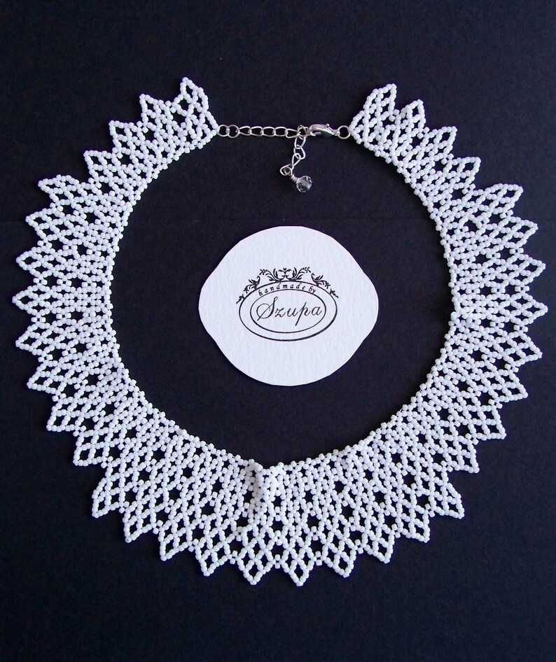 white bib necklace beadwoven necklace statement necklace RBG necklace victorian necklace White collar necklace for women
