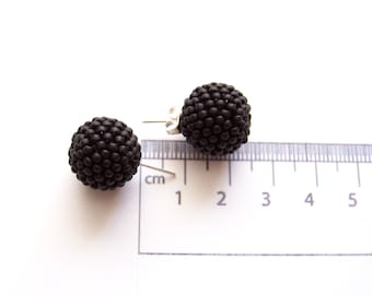 Black stud earrings, men earrings gift for him, seed bead earrings, ball earrings, beaded earrings, men jewelry