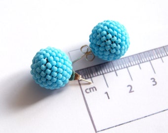 20mm large stud earrings, big ball stud earrings for women, blue stud earrings, big chunky earrings, beaded earrings, seed bead earrings