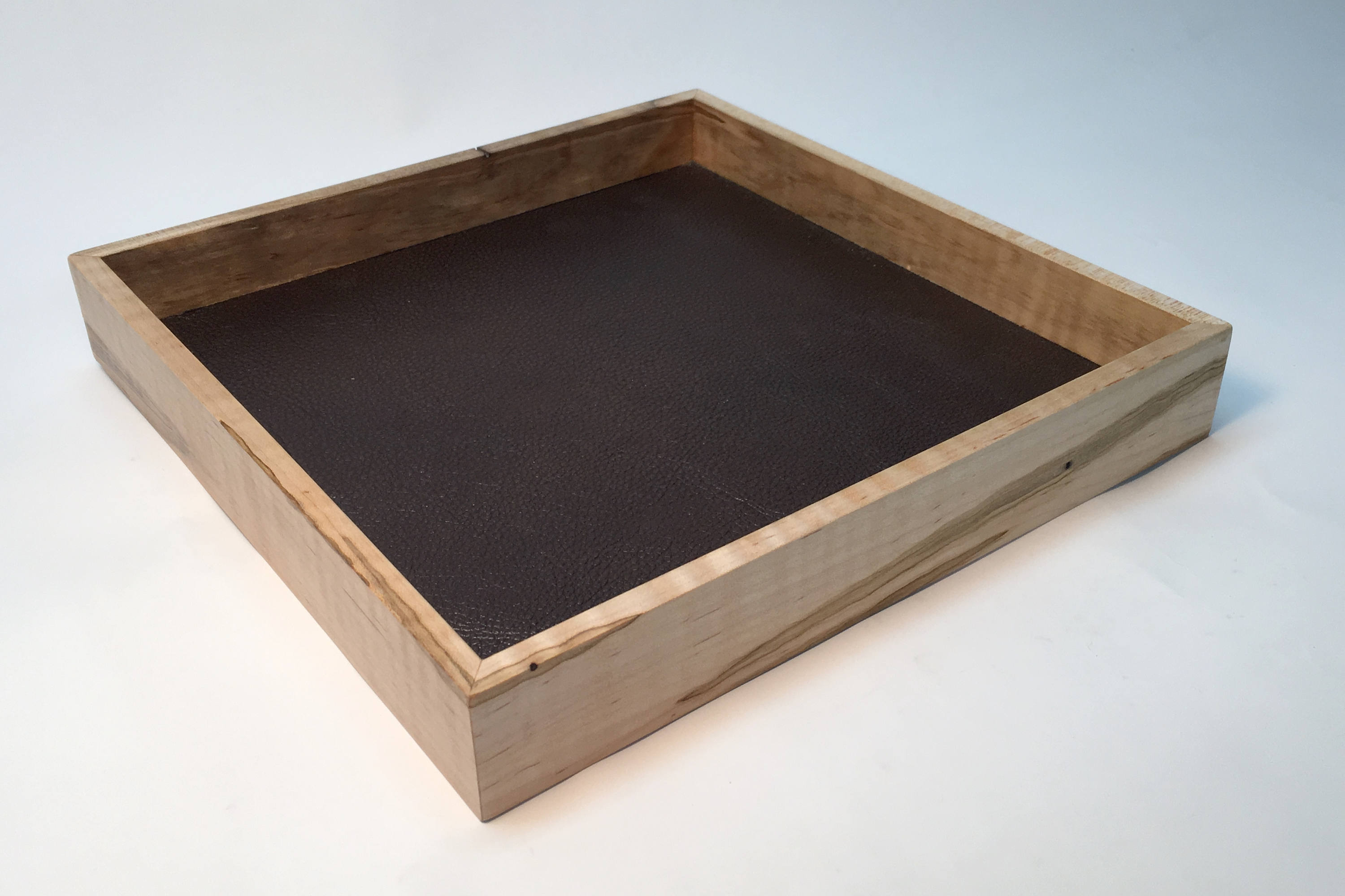 Wood valet tray lined with leather / catch all tray / desk Etsy