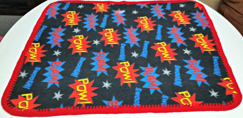Baby Blanket Comic Book Sayings Pow Crochet Edged Fleece ...