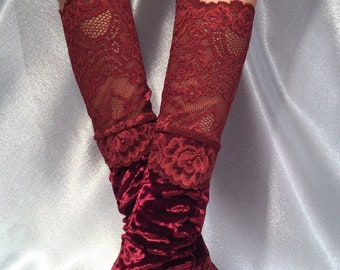 burgundy lace gloves
