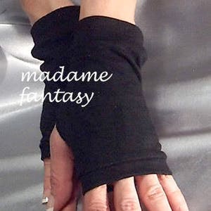 XX LONG LACE UP SPANDEX FINGERLESS GLOVES CUFFS ARM WARMERS BLACK VIOLET 