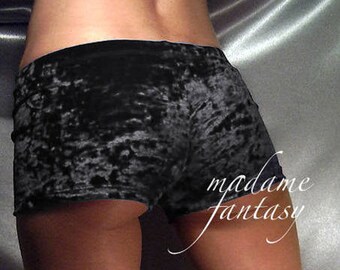 Crushed velour micro shorts hot pants black