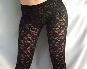 Black lace leggings | Etsy