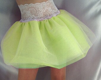 Lace top tutu skirt white top neon yellow net