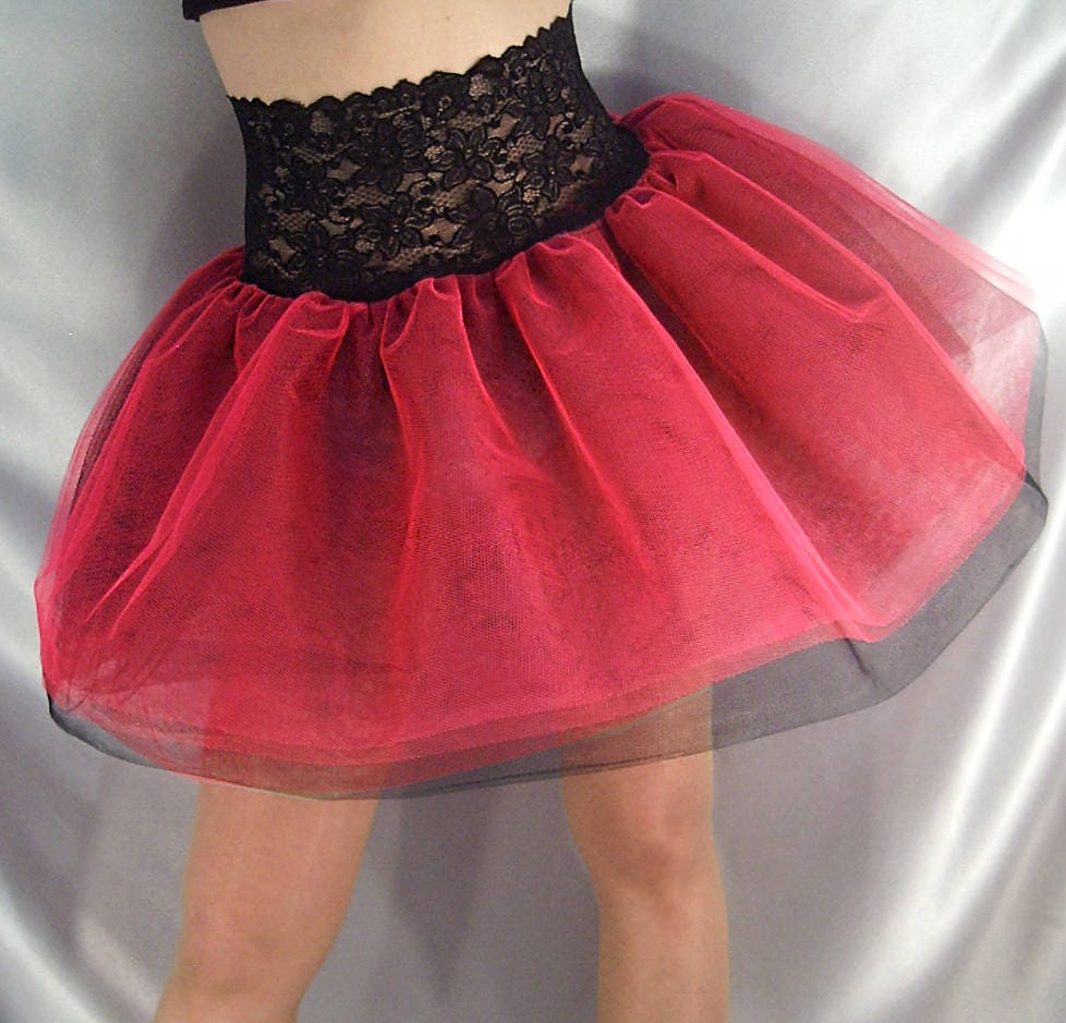 Image of Lace Top Tutu Net Skirt Black Lace Red