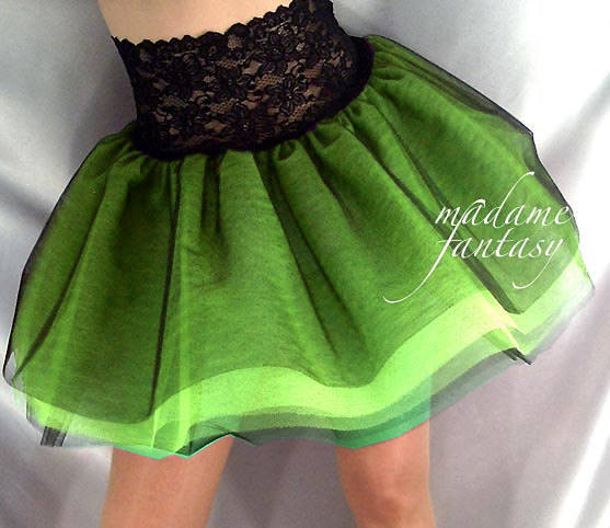 Image of Lace Top Tutu Net Skirt Black Neon Green