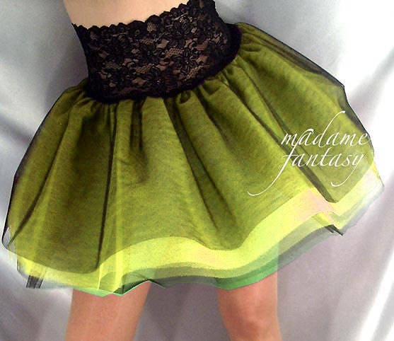 Image of Lace Top Tutu Net Skirt Black Neon Yellow