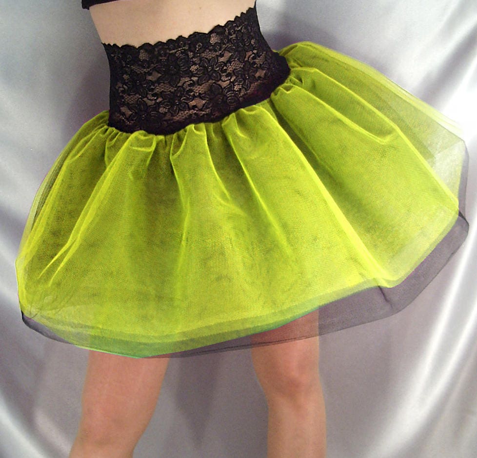 Image of Lace Top Tutu Net Skirt Black Lace Neon Yellow