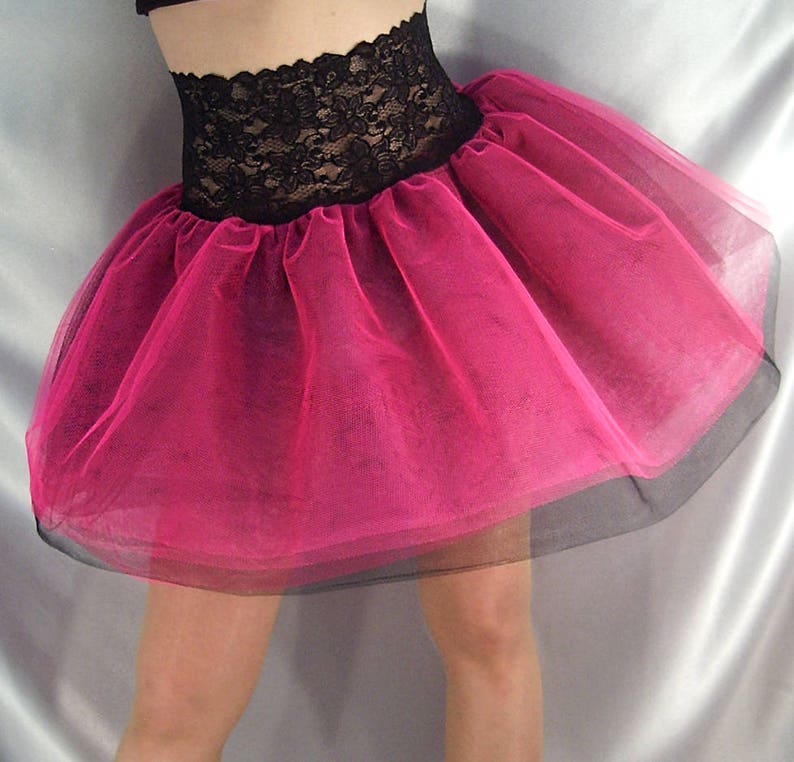 Lace top tutu net skirt black lace top pink black net