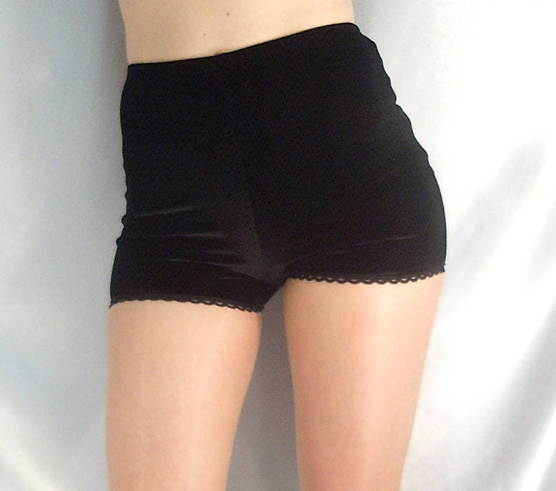 Image of High Waisted Black Velour Shorts Hot Pants Lace Edge Goth