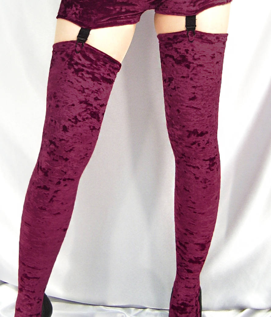 Image of Burgundy Wine Red Crushed Velour Opaque Stockings
