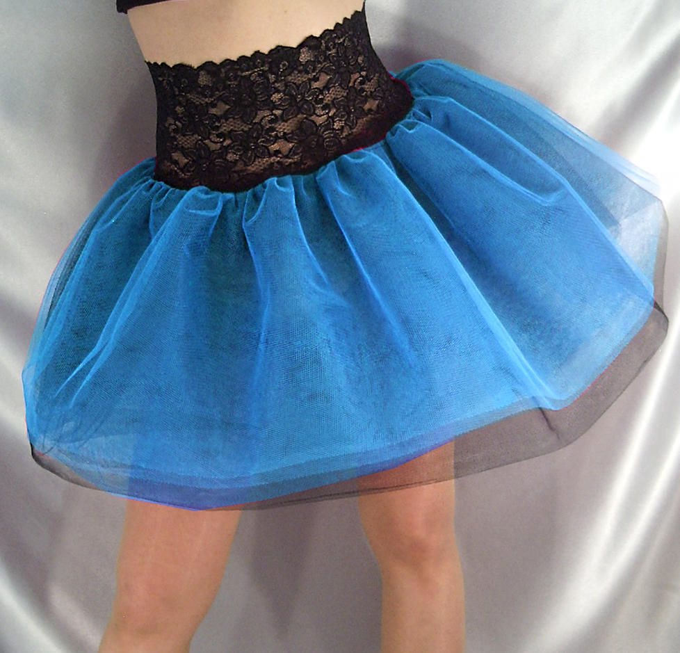 Image of Lace Top Tutu Net Skirt Black Lace Turquoise
