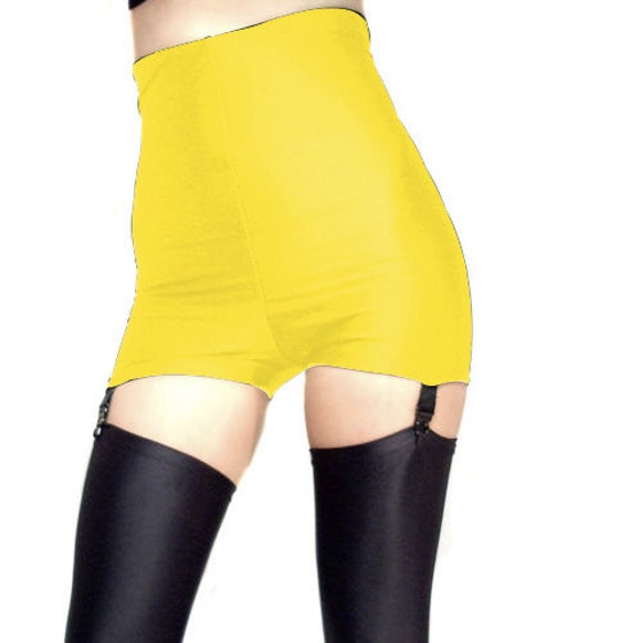 High Waisted Yellow Spandex Shorts Hot Pants Black Suspenders Etsy