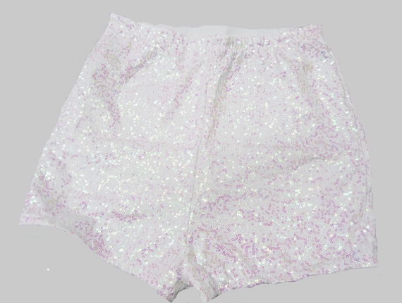 High waisted sequin shorts hot pants white baby pink sequins | Etsy