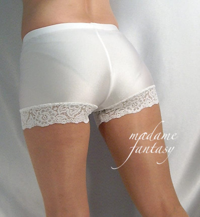 Spandex white shorts hot pants with lace trim Etsy