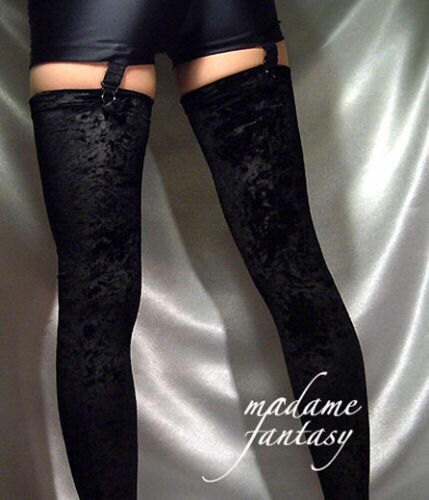 Image of Black Crushed Velour Opaque Stockings