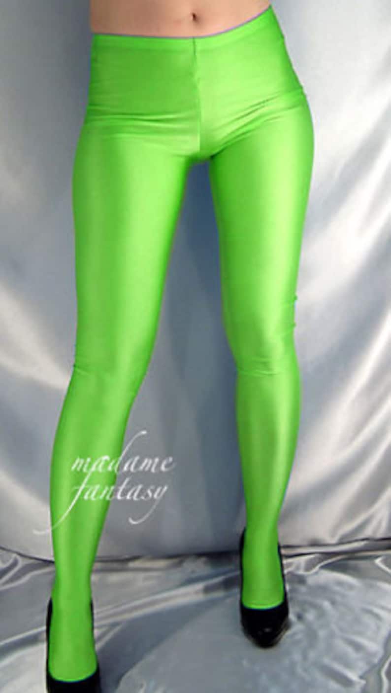 Footed spandex leggings tights neon green Etsy