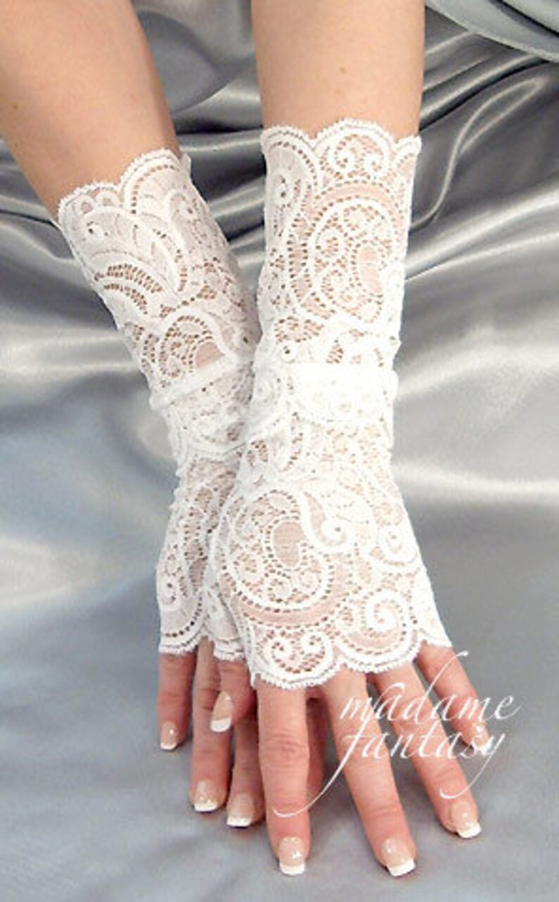 White lace cuffs fingerless gloves Etsy