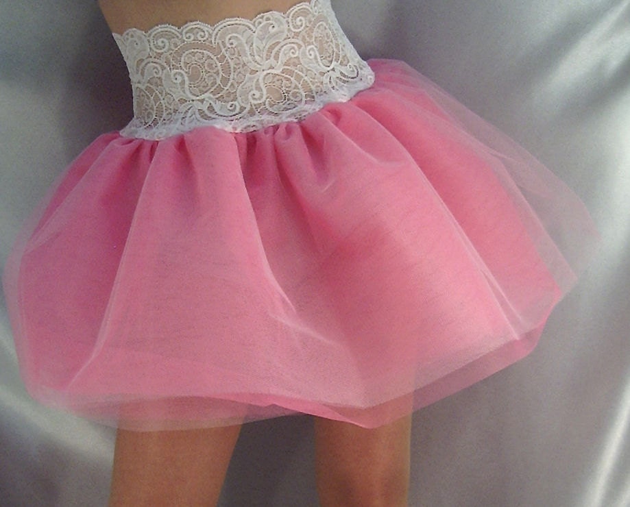 Image of Lace Top Tutu Skirt White Pink Net