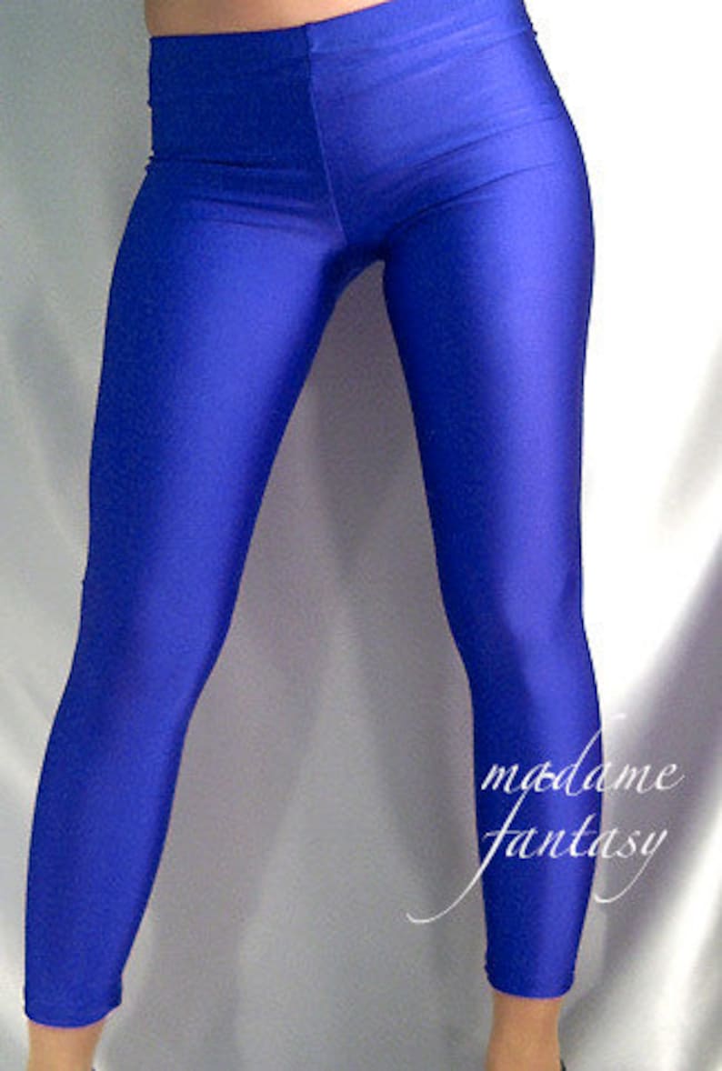 Royal blue shiny spandex leggings Etsy