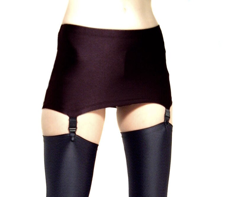 Dark brown shiny spandex pull on suspender belt