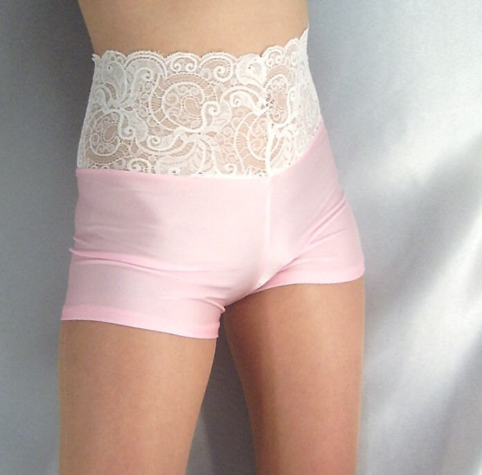 High waisted Baby Pink spandex shorts hot pants White lace top Etsy