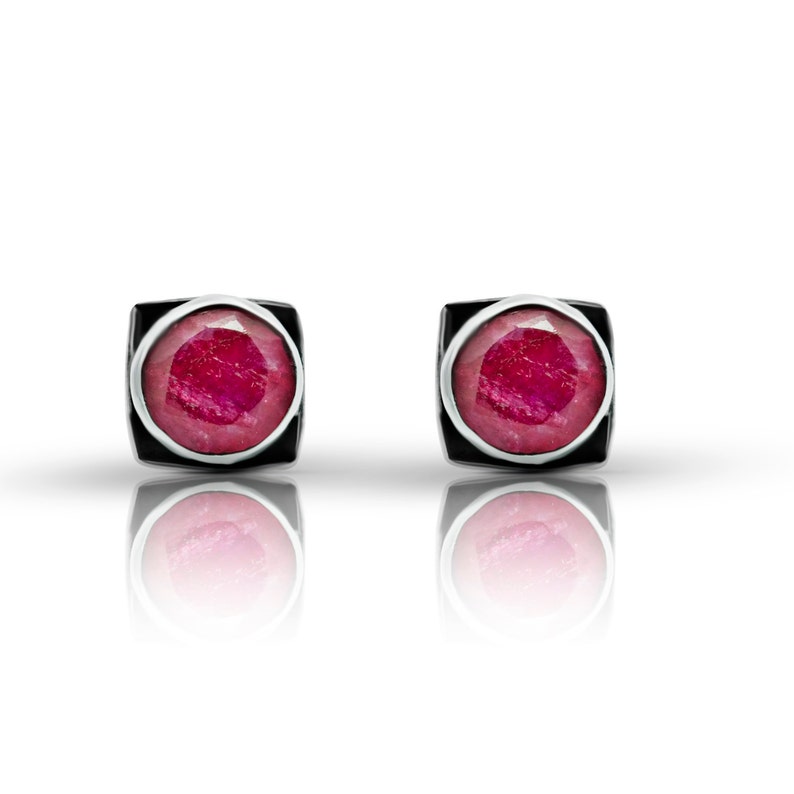 silver stud earrings with ruby stone,silver ruby lewelry,ruby earrings,ruby studs,silver stone studs,stone earrings,gemstone earrings,studs