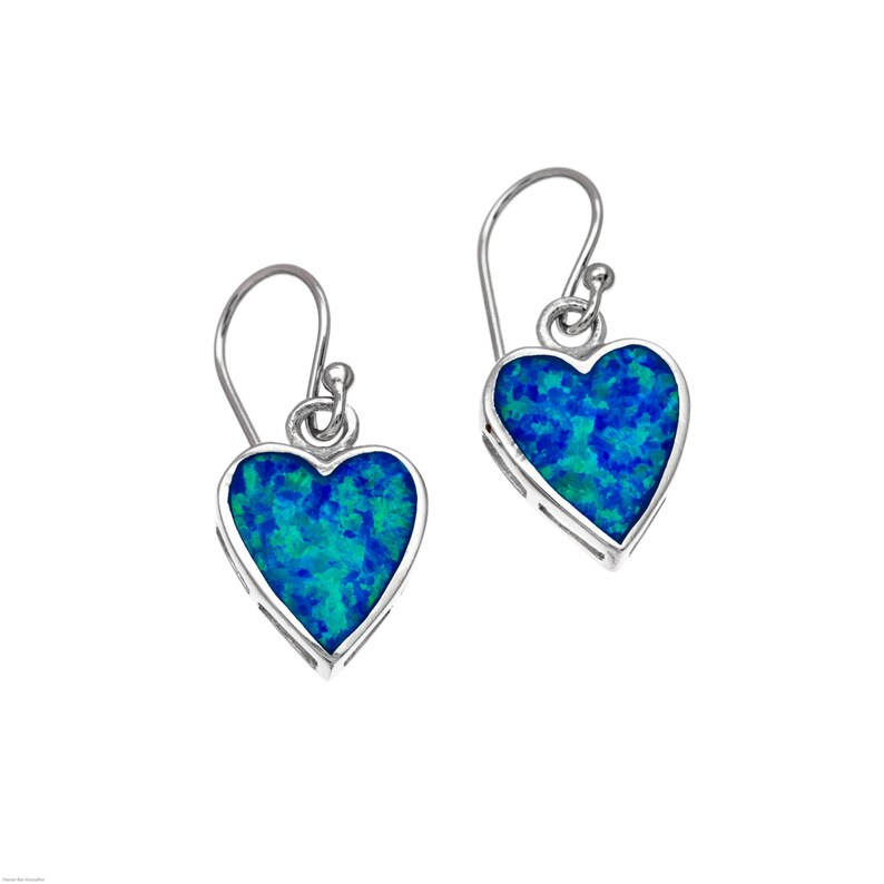 silver blue opal heart earrings,heart dangle earrings,silver drop earrings,blue opal jewelry,heart jewelry,silver boho jewelry,boho chic
