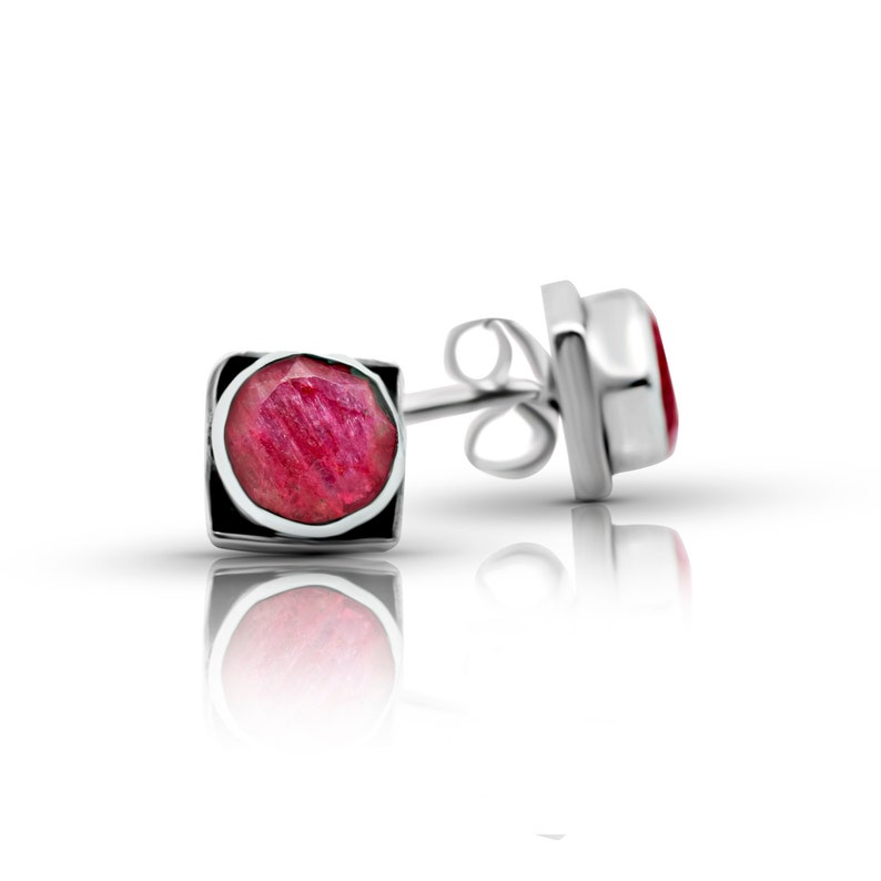 silver stud earrings with ruby stone,silver ruby lewelry,ruby earrings,ruby studs,silver stone studs,stone earrings,gemstone earrings,studs