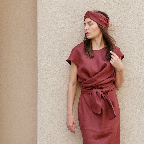 FREE SHIPPING,Womens Linen Dress,Gray  Dress,Black Dress,Marsala Dress,Classic Dress,Summer Dress,Linen Clothes,Womens Leinen Kleid,リネンドレス