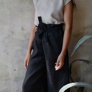Linen Pants,Linen Bell-bottomed Trousers,Women's Pants,Flared Pants,Wide Trousers,Summer Pants,Black Trousers,Oversized,Linen Clothes image 3