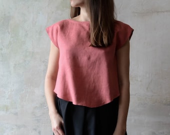 Womens Linen Top, Pink, Summer Top, Beach Top, Designer clothing, Linen Clothes, Natural Flax