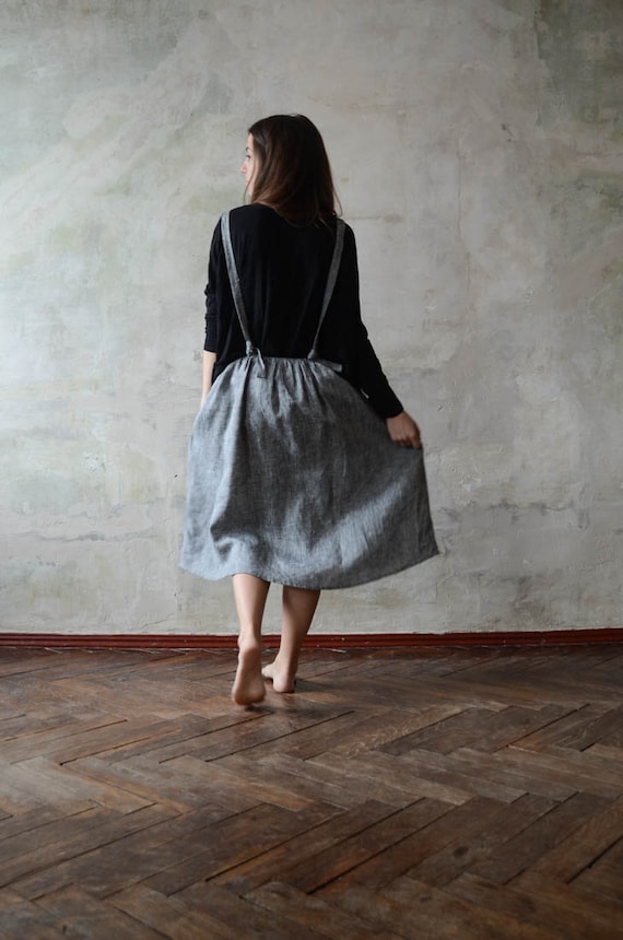 Ukrainian design, Womens Linen Overall Dress, Gray, Oversized, Summer Skirt, Designer clothing, Linen Clothes, Natural Flax, Womens Clothing