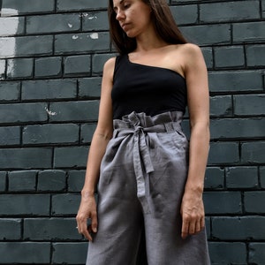 Linen Pants,Linen Bell-bottomed Trousers,Women's Pants,Flared Pants,Wide Trousers,Summer Pants,Black Trousers,Oversized,Linen Clothes image 6