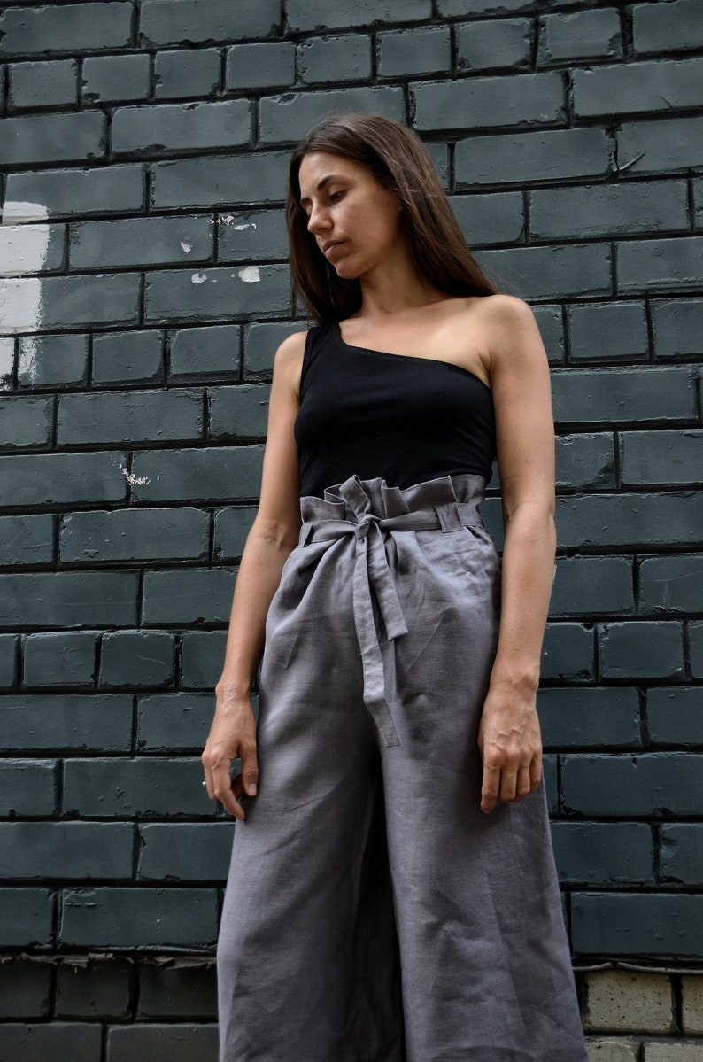 Linen Pants,Linen Bell-bottomed Trousers,Women's Pants,Flared Pants,Wide Trousers,Summer Pants,Black Trousers,Oversized,Linen Clothes image 6