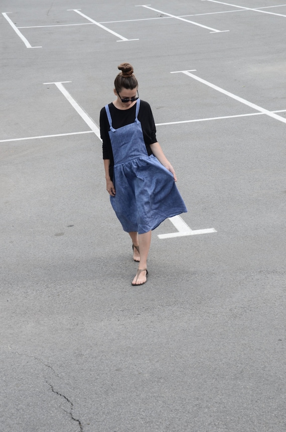 Ukrainian Design, Womens Linen Overall Dress, Denim Blue, Azure, Oversized,  Summer Skirt, Linen Clothes SS16, Natural Flax, Womens Clothing - Etsy