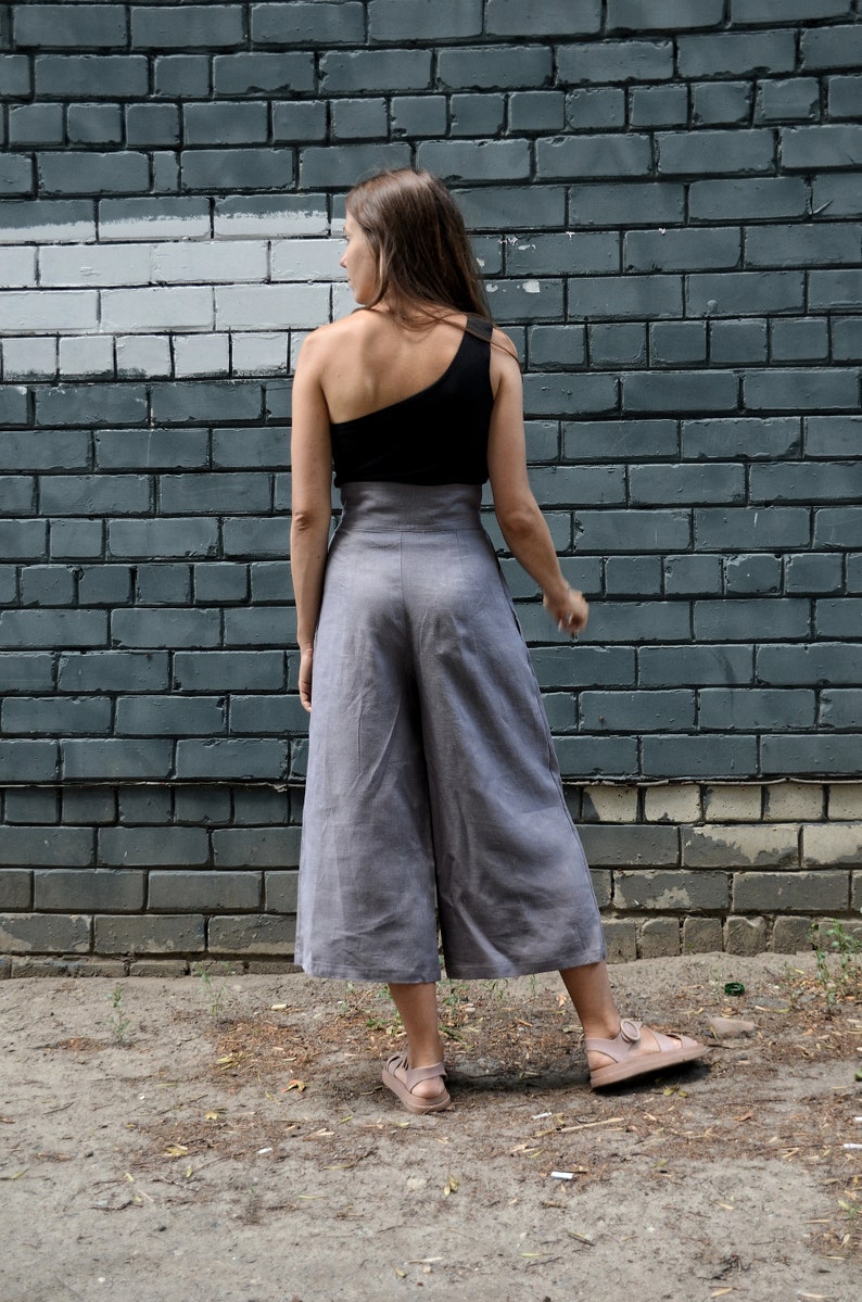 Linen Pants,Linen Bell-bottomed Trousers,Women's Pants,Flared Pants,Wide Trousers,Summer Pants,Black Trousers,Oversized,Linen Clothes image 7