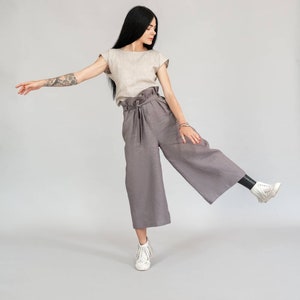 Linen Pants,Linen Bell-bottomed Trousers,Women's Pants,Flared Pants,Wide Trousers,Summer Pants,Black Trousers,Oversized,Linen Clothes image 8