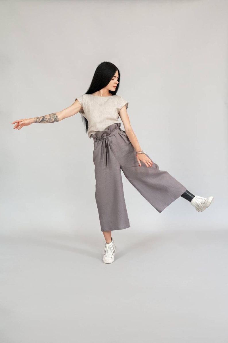 Linen Pants,Linen Bell-bottomed Trousers,Women's Pants,Flared Pants,Wide Trousers,Summer Pants,Black Trousers,Oversized,Linen Clothes image 8