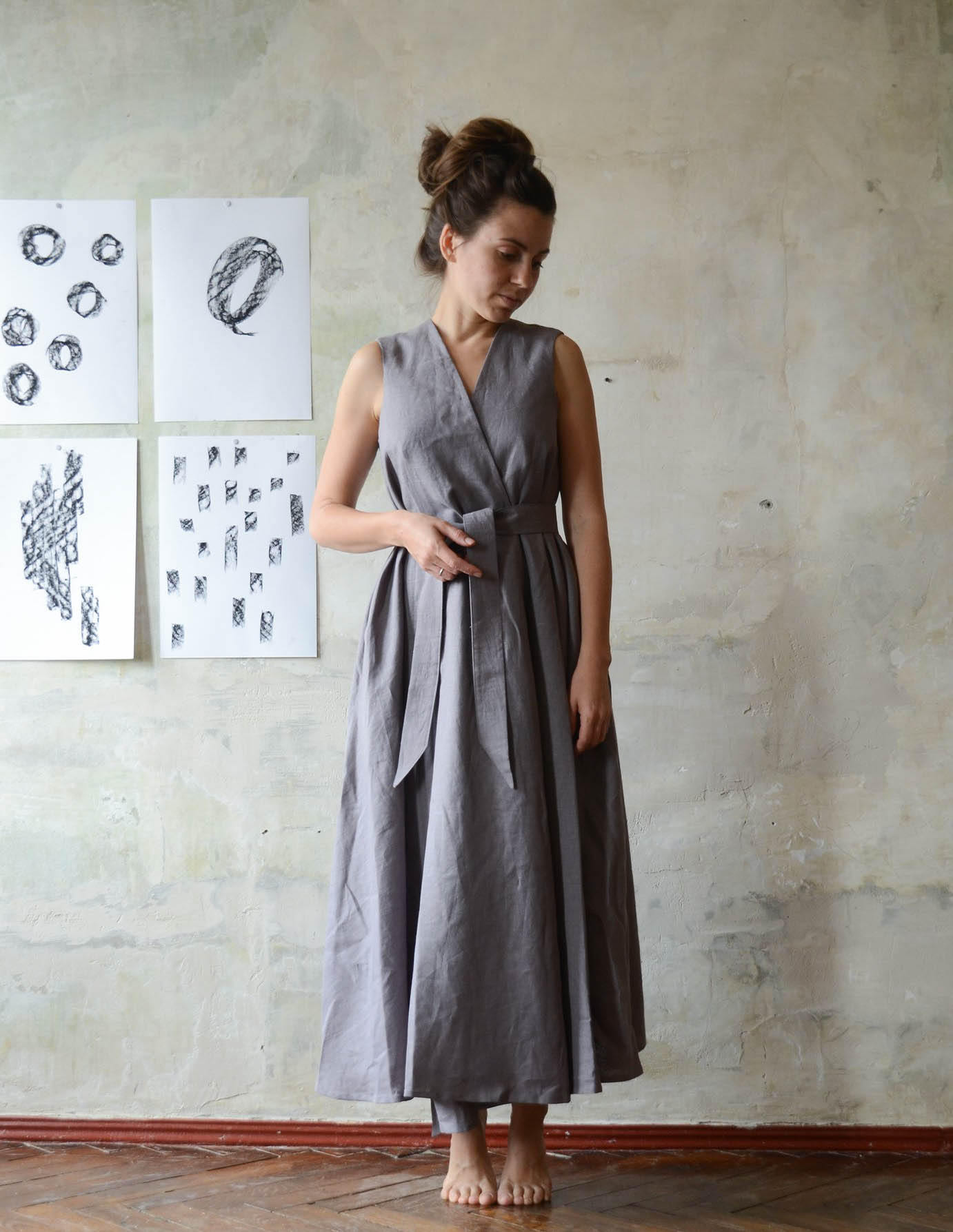 FREE SHIPPING Womens Linen Dress Wraparound Dress Gray | Etsy