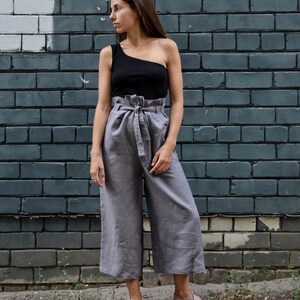 Linen Pants,Linen Bell-bottomed Trousers,Women's Pants,Flared Pants,Wide Trousers,Summer Pants,Black Trousers,Oversized,Linen Clothes image 5