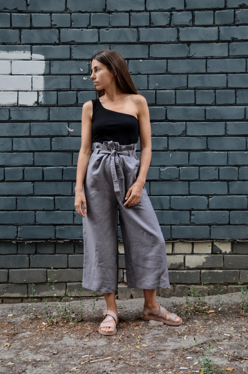 Linen Pants,Linen Bell-bottomed Trousers,Women's Pants,Flared Pants,Wide Trousers,Summer Pants,Black Trousers,Oversized,Linen Clothes image 5