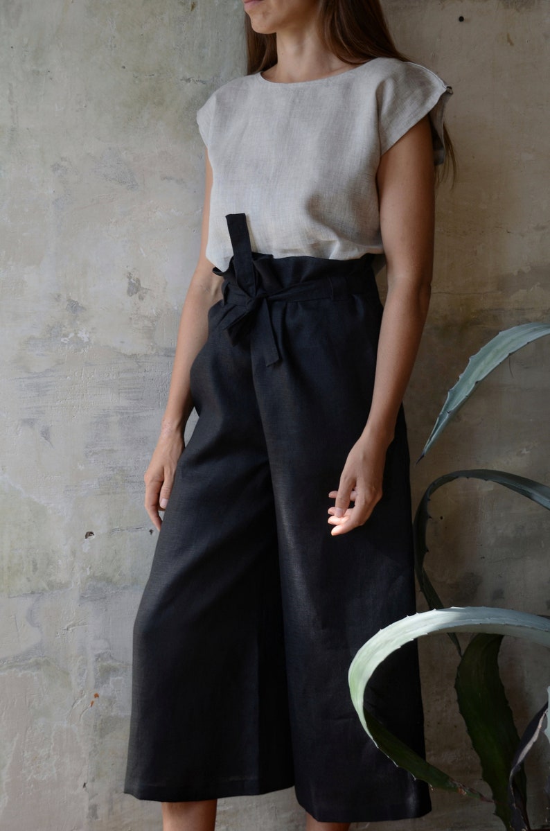 Linen Pants,Linen Bell-bottomed Trousers,Women's Pants,Flared Pants,Wide Trousers,Summer Pants,Black Trousers,Oversized,Linen Clothes image 3