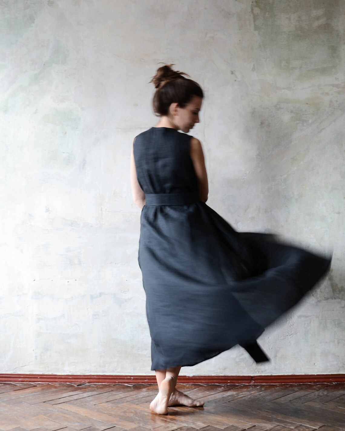 FREE SHIPPING, Womens Linen Dress, Wraparound Dress, Black Dress ...