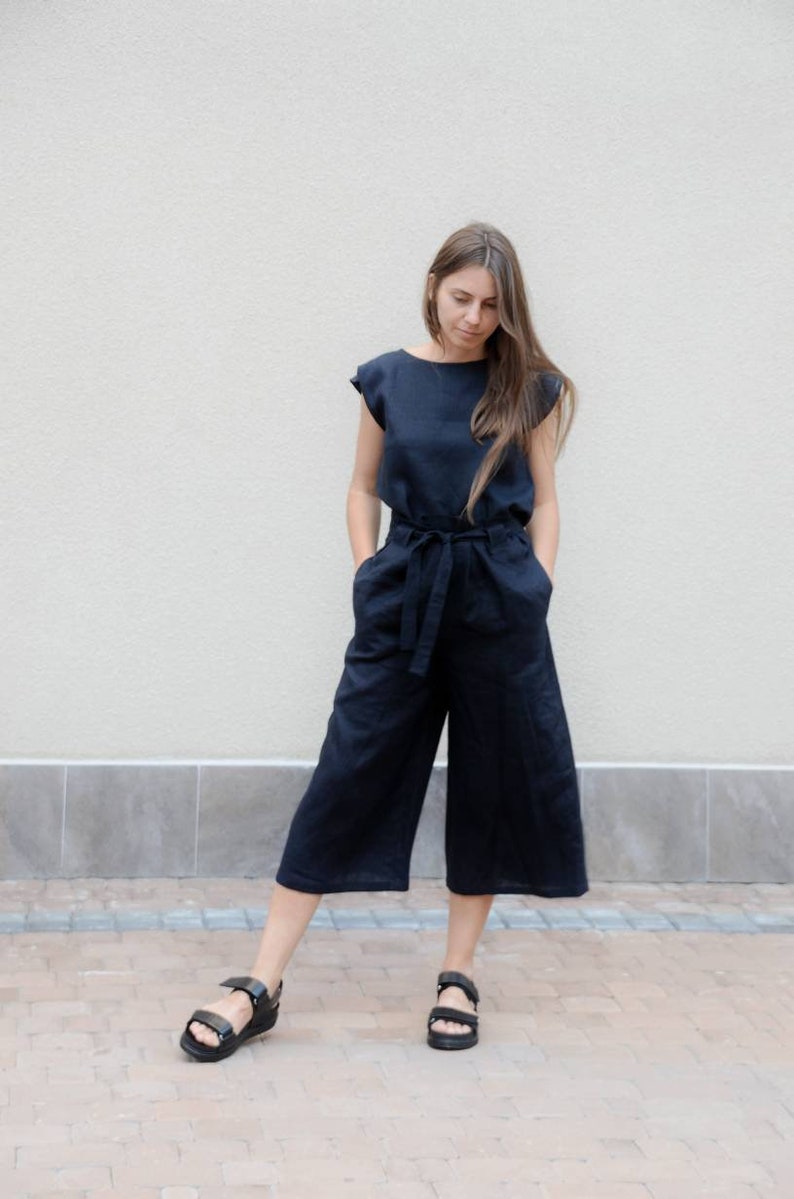 Linen Pants,Linen Bell-bottomed Trousers,Women's Pants,Flared Pants,Wide Trousers,Summer Pants,Black Trousers,Oversized,Linen Clothes image 9