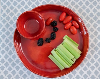 Blood Orange Chip and Dip Platter, Ceramic Chip and Dip Bowl, Handmade