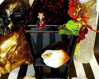Resin Coffin/ Coffin Shelf/ Red abd Black Coffin/ Glitter Coffin/Floral Coffin/ Enchanted Forest