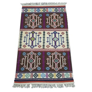 Handmade Wool Cicim Rug: Turkish Kilim, Bohemian Decor (4&#39;6&quot;x2&#39;7&quot;)